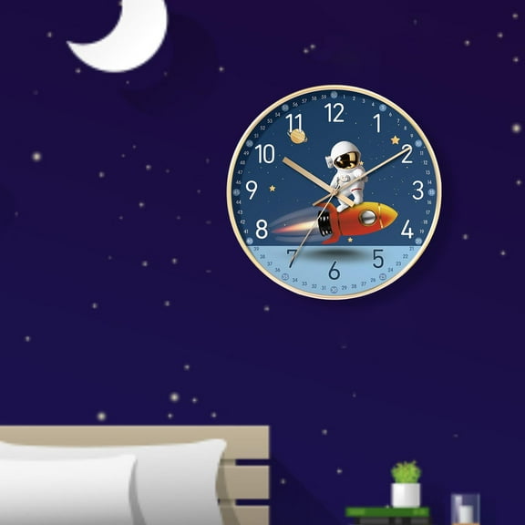 Creative Astronaut Wall Clock Aureate Frame 8" for Bedroom Kitchen School Living Astronaut Rocket