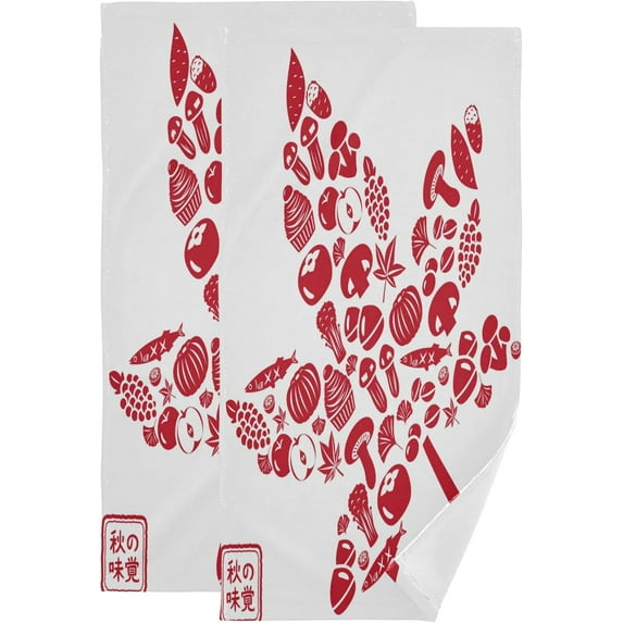 Creative Autumn Theme Leaves Hand Towels 2 PCS, Fall Harvest Kitchen Towel Ultra Soft and Highly Absorbent,Decorative Fingertip Face Towel for Bathroom Hotel, 28.3"x14.4"