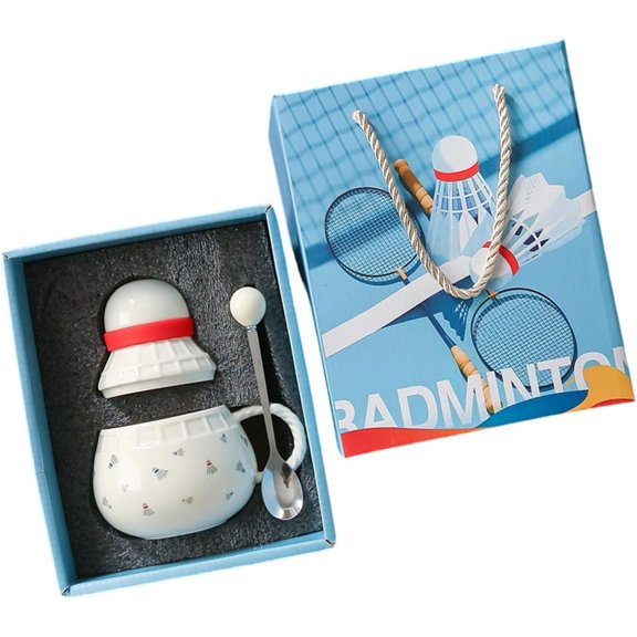 Creative Badminton Themed Ceramic Mug 370ml Large Capacity with Comfortable Grip Handle for Home or