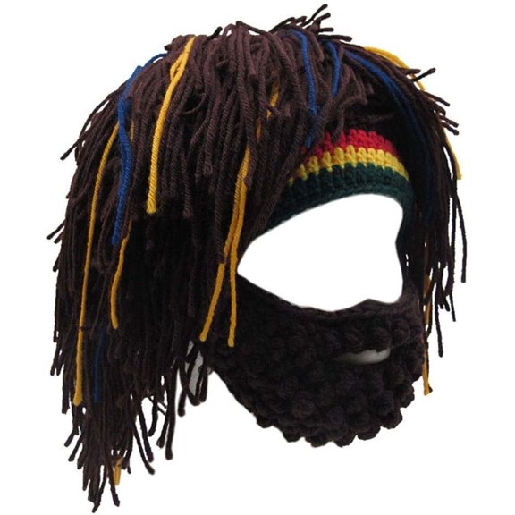 Creative Barbarian Knit Beard Hat Funny Knit Cap Wig Beanie Hats Beard Facemask