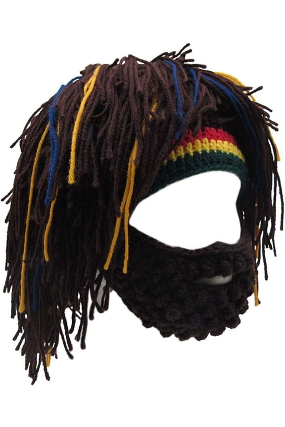 Creative Barbarian Knit Beard Hat Funny Knit Cap Wig Beanie Hats Beard Facemask