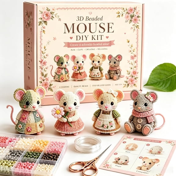 Creative Beaded Mini World 3D DIY Kit Collection, Beading Craft Kit with Charming Mice Animals, Complete Hobby Set for Adults Beginners, Handmade Collectible Gift