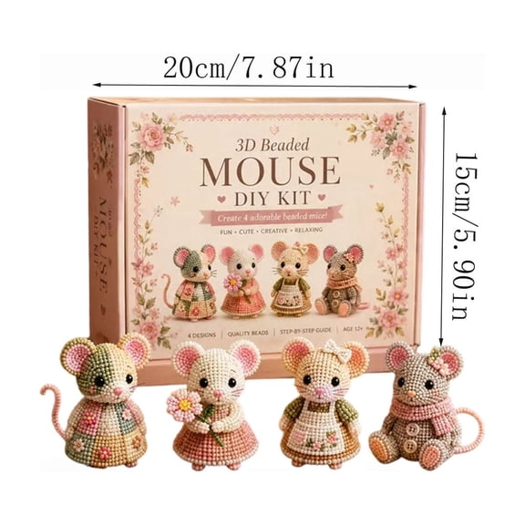 Creative Beaded Mini World 3D DIY Kit Collection, Tiny 3D Beaded Animal DIY Kit, Petite Beaded Animal Craft Kit, DIY Creative Jewelry Art Craft, Gifts for Craft Lovers (Mouse Friends)