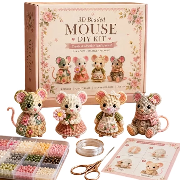 Creative Beaded Mini World 3D DIY Kit Collection, Tiny 3D Beaded Animal DIY Kit, Petite Beaded Animal Craft Kit, DIY Creative Jewelry Art Craft, Gifts for Craft Lovers(Mouse Friends)