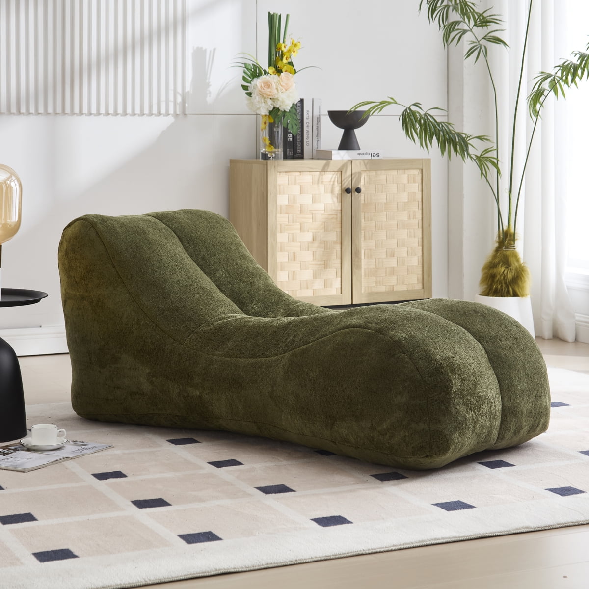 Creative Bean Bag Sofa Chair for Adults Filled with High-Quality Sponge, Plump and Elastic Fitting Body Curves, Gentle Support, for Gaming Reading Living Room Bedroom, Olive Green