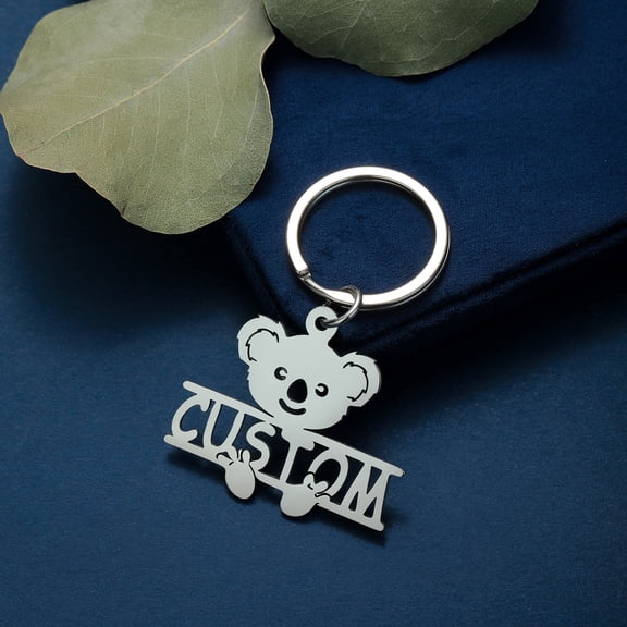 Creative Bear Keychain Stainless Steel Exquisite Custom Name Pendant Keyring Cartoon Animal Nameplate Key Chain Jewelry
