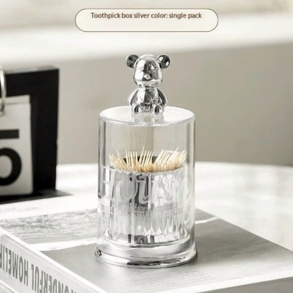 Creative Bear Toothpick Holder Acrylic Dental Care Organizer for Countertop, Bathroom & Kitchen Storage