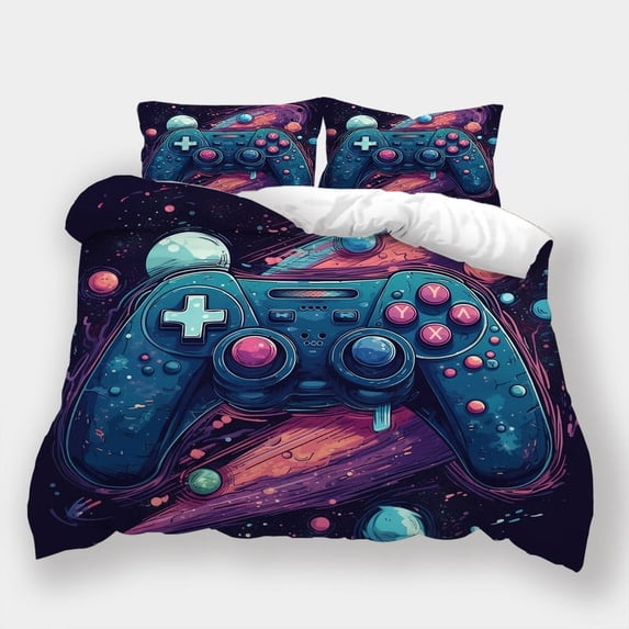 Creative Beddding Set Comforter Cover Pillowcase Gamepad Universe Printed Bedspreads,Twin (68"x86")