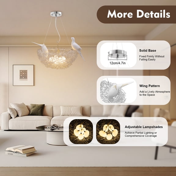 Creative Bird's Nest Decor Chandelier Fixtures Lamp Living Room Hanging Light for Living Rooms, Dining Rooms