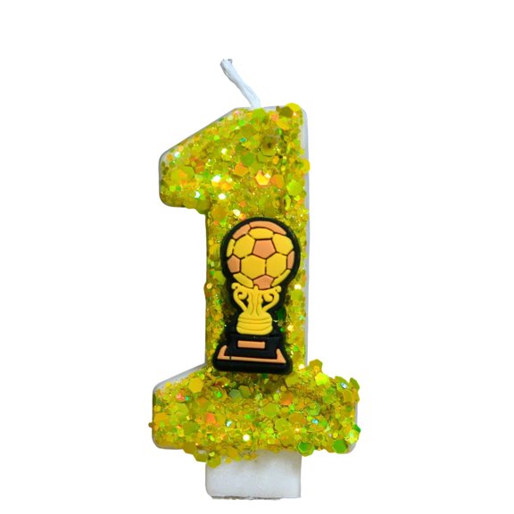 Creative Birthday Candle - Soccer - Themed Number 1 Candle with Glittery Trophy Design, Fun Cartoon Style -’ Soccer - Themed Birthdays, Party Celebrations, Cake Decorations