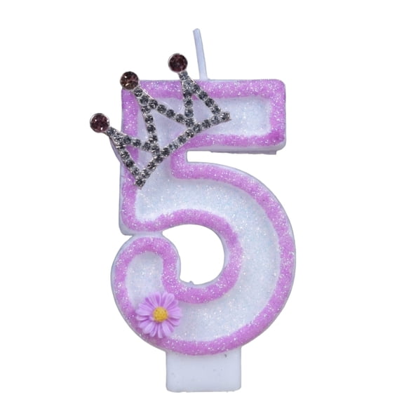 Creative Birthday Number Candle for Cake, Light Pink Decorative Party Topper with Diamond Crown, Elegant Celebration Accessory, Home Event Decor, Number 5
