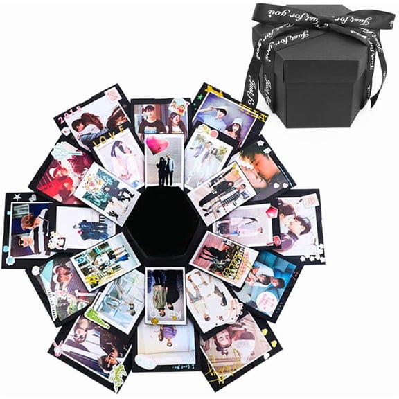 Creative Black Explosion Box, DIY Photo Album Surprise, Love Memory Scrapbooking Gift for Birthday, Christmas, Anniversary, Wedding, Valentine
