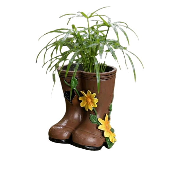 Creative Boot Vase for Book Shelf,Unique Boot Planter for Modern Aesthetic Room Wedding Decor(Brown)