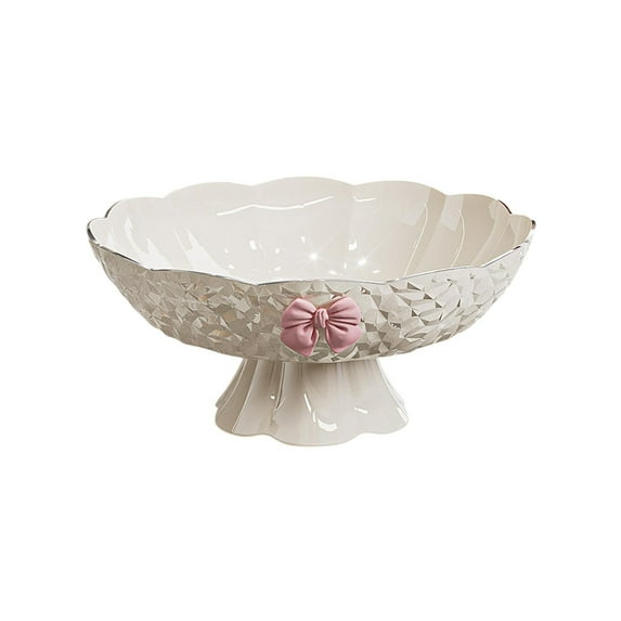 Creative Bowknot Plastic Fruit Bowl 9.84In, Multipurpose Serving Bowl, Suitable for Home, Office, Outdoor Or Traveling Family(White)