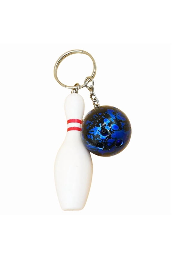 Creative Bowling Ball & Pin Pendant Keychain Stylish Blue Bowling Ball Keychain for Bag Decoration & Car Keyring Charm