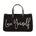 thumbnail image 1 of Love Yourself Large Rectangular Tote Bag | Genuine Leather Handles, 1 of 2