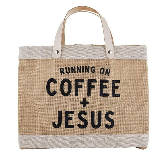 Creative Brands Faithworks-Inspirational Jute Market Tote Bag, 12.5 x 9.5-Inch, Coffee & Jesus