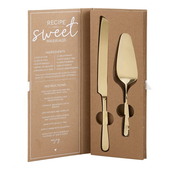 Creative Brands Faithworks-Stainless Steel Wedding Cake Serving Set, 2-Piece, Champagne Gold