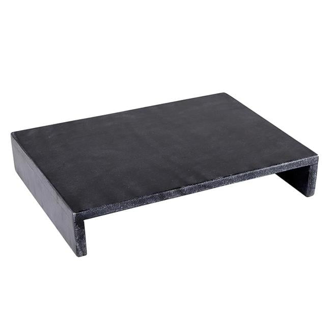 Black Marble Rectangular Pedestal Serving Board with Brass Inlay