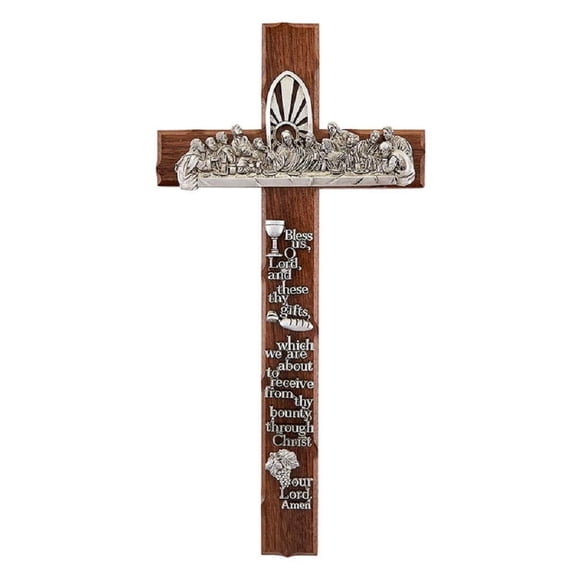 Creative Brands JC-5056-E Notched Last Supper Cross, 12-inch Height, Walnut and Pewter