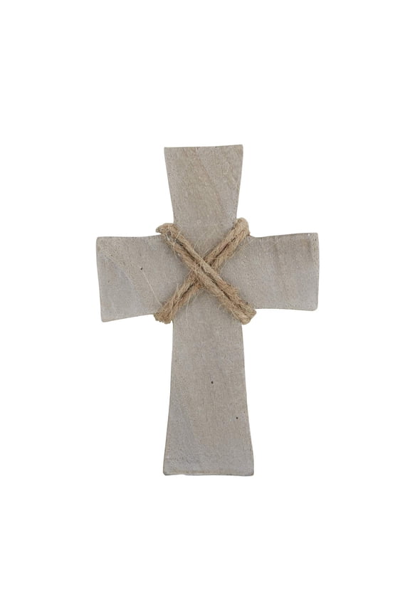 SB Design Paulownia Wood Standing Cross – Hand-Carved, Small, Grey Wash