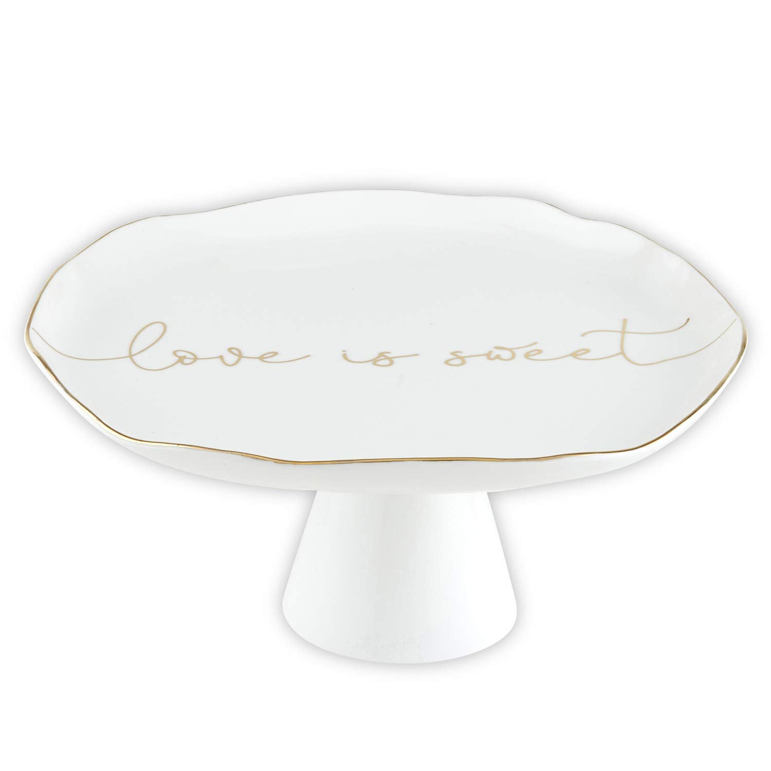 White Ceramic Pedestal Cake Stand with Gold Details
