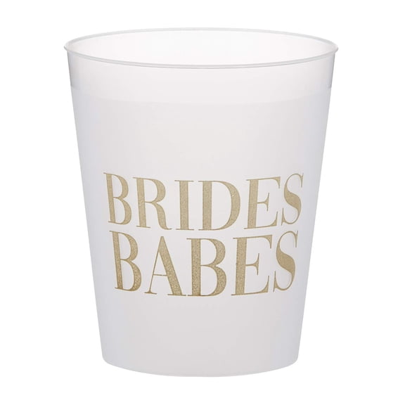Creative Brands Wedding Collection Frosted Plastic Cups, 8-Count, 16-Ounces, Brides Babes