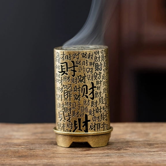 Creative Brass Incense Burner for Aromatherapy, Wealth Character Design - Zen Meditation Accessory, Sandalwood Incense Holder for Home Office Yoga Decor, Gift Idea (1 Pack, Bronze)