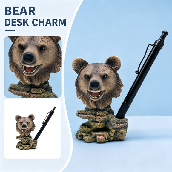 Creative Brown Bear Desktop Pen Holder Stand, Office Desk Decor, Office Pen Holder for Desk, Desk Decorations, 3X2.5X4 Inch Multifunctional Desktop Storage Organizer Display Piece