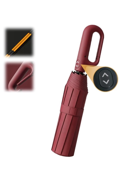 Creative Buckle Windproof Reinforced Umbrella, Automatic Open Close Compact Folding Umbrella with Carabiner Handle,Portable & Sturdy, Clip-On Design for Bag & Stroller, All-Weather Coverage