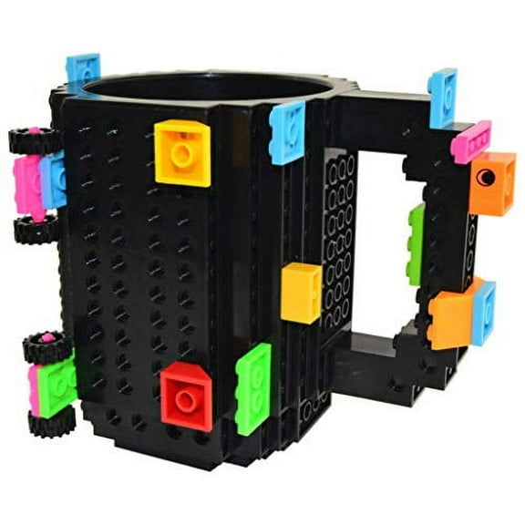 Creative Build-on Brick Drinking Mug - BPA-free Plastic Cup, Holds 12 Ounces Coffee, Tea, Juice (Black) by SciencePurchase