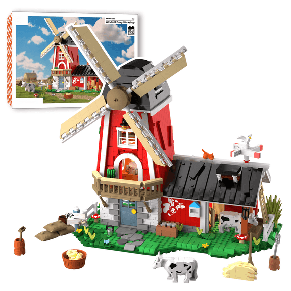 QDS Building Block Model Kit Windmill Dairy Workshop 1310 Piece DIY Assembly