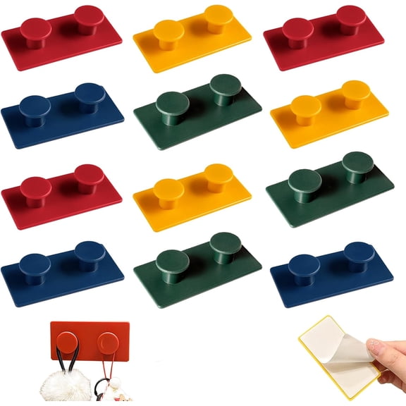 Creative Building Block Wall Hooks, 12-Pack Fun Adhesive Utility Hooks for Clothes, Hats, Towels, Keys, Bags Decorative & Functional Hooks for Home Organization