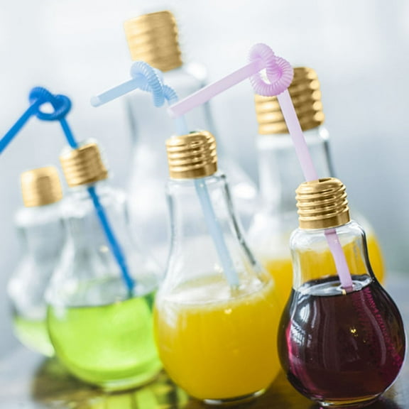 Creative Bulb Water Bottle, Plastic Leak-proof Juice Cup with Sealing Cap & Straw, Cute Milk Tea Bottle for Minors, Teens, Home Decor & Party Favors,Vsgery