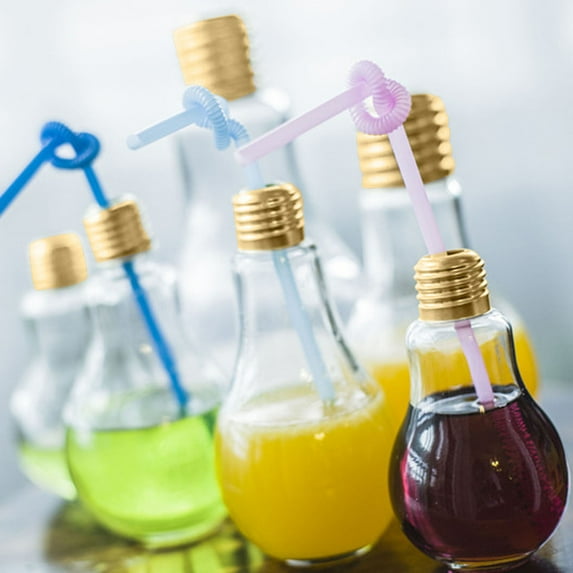 Creative Bulb Water Bottle, Plastic Leak-proof Juice Cup with Sealing Cap & Straw, Cute Milk Tea Bottle for Minors, Teens, Home Decor & Party Favors,Vsgery