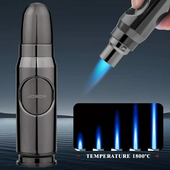 Creative Bullet Shaped Cigar Lighter, Adjustable Flame Windproof Portable Butane Refillable Torch Lighters with Gift Box for Outdoor Camping Equipment (Butane Gas Not Included)