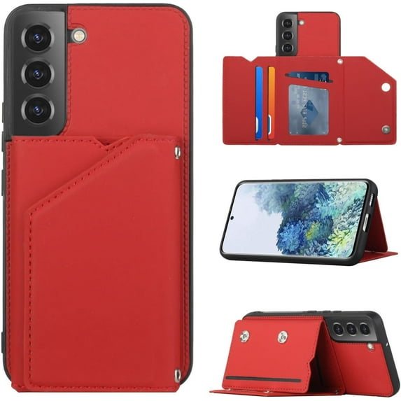 Creative Business PU Leather Phone Case for Samsung Galaxy A13 A23 A33 A53 A73 4G 5G with Card Holder Case Card Slots Bracket Function Durable Shockproof Cover Red