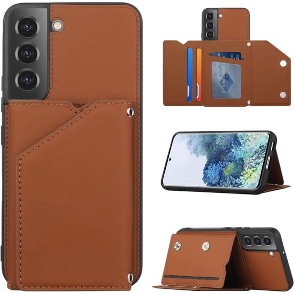 Creative Business PU Leather Phone Case for Samsung Galaxy A20 A30 A50 A70 S with Card Holder Case Card Slots Bracket Function Durable Shockproof Cover Brown