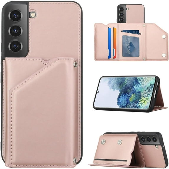 Creative Business PU Leather Phone Case for Samsung Galaxy S21 S20 Ultra Plus FE Lite with Card Holder Case Card Slots Bracket Function Durable Shockproof Cover Rose Gold