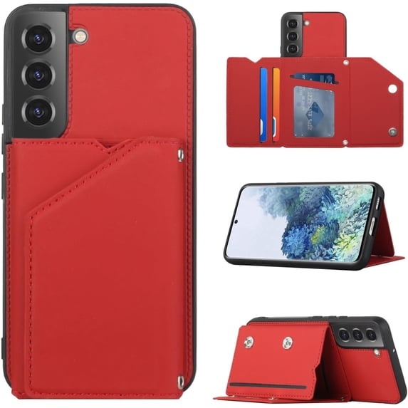 Creative Business PU Leather Phone Case for Samsung Galaxy S23 S22 Ultra Plus with Card Holder Case Card Slots Bracket Function Durable Shockproof Cover Red