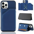 thumbnail image 1 of Creative Business PU Leather Phone Case for iPhone 14 13 Pro Max Plus Mini with Card Holder Case, Card Slots Bracket Function Durable Shockproof Cover Blue, 1 of 7