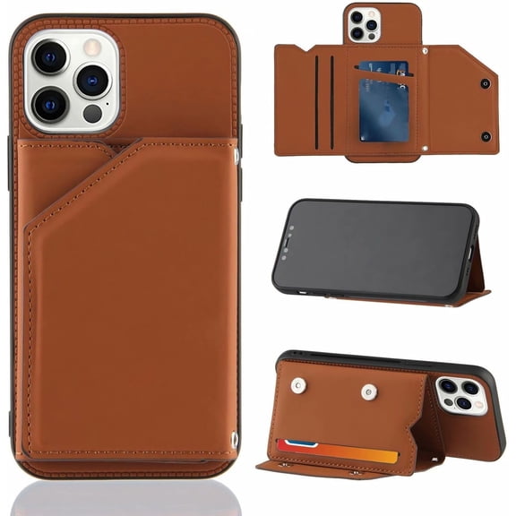 Creative Business PU Leather Phone Case for iPhone X XS XR Max 8 7 Plus SE with Card Holder Case Card Slots Bracket Function Durable Shockproof Cover Brown