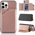 thumbnail image 1 of Creative Business PU Leather Phone Case for iPhone X XS XR Max 8 7 Plus SE with Card Holder Case Card Slots Bracket Function Durable Shockproof Cover Rose Gold, 1 of 8