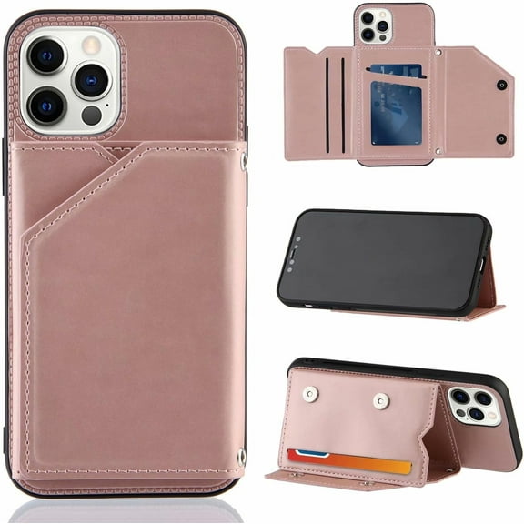 Creative Business PU Leather Phone Case for iPhone X XS XR Max 8 7 Plus SE with Card Holder Case Card Slots Bracket Function Durable Shockproof Cover Rose Gold