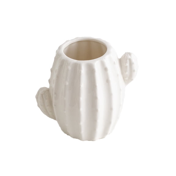 Creative Cactus Ceramic Flower Vase,3.9 inch Farmhouse Rustic Vase,Small Flower Terracotta Vases for Home Decor, Living Room, Table, ShelfWhite