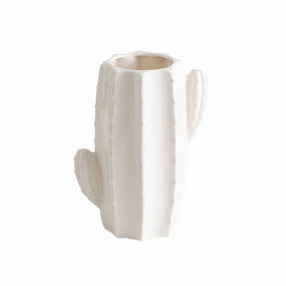 Creative Cactus Ceramic Flower Vase,6.6 inch Farmhouse Rustic Vase,Small Flower Terracotta Vases for Home Decor, Living Room, Table, ShelfWhite