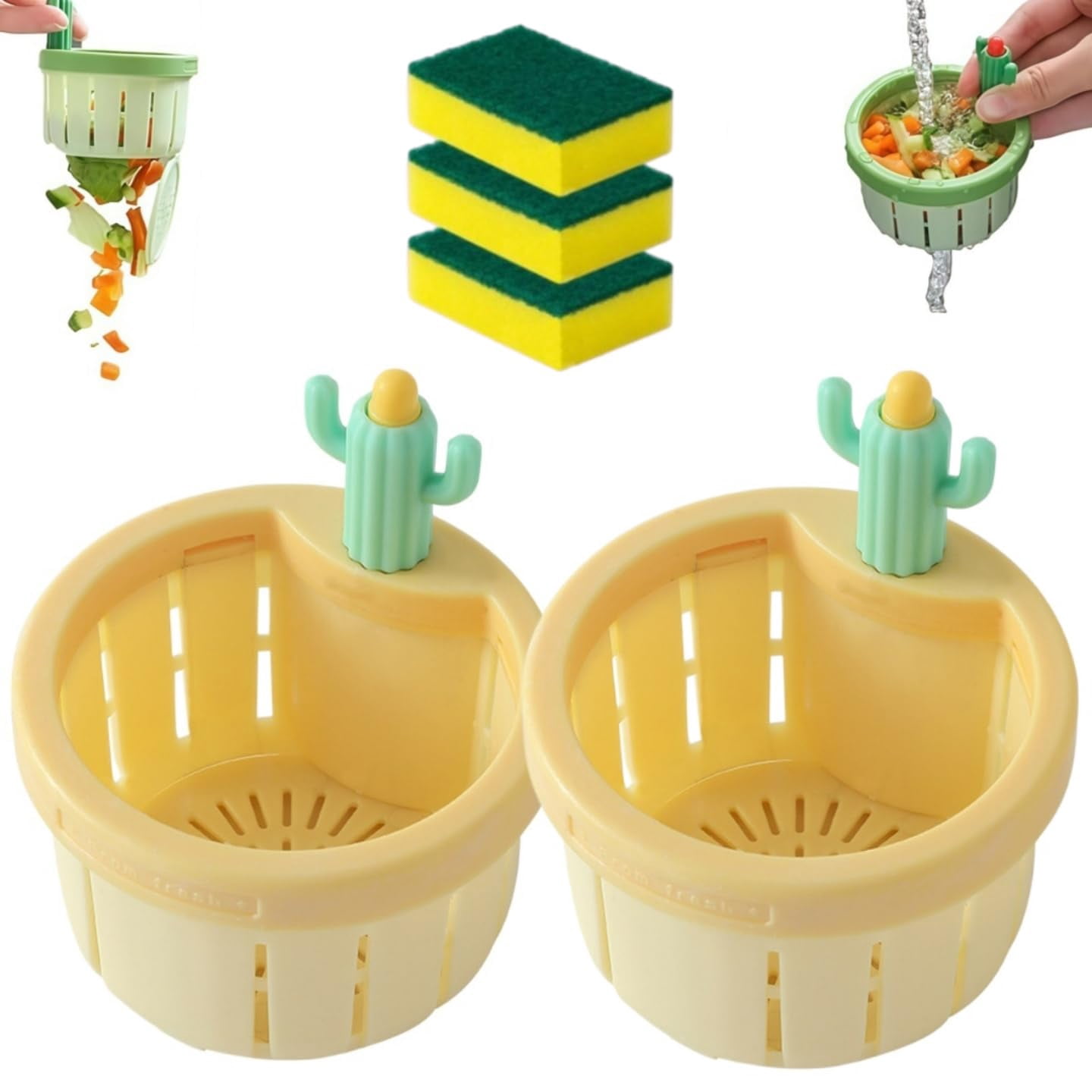 Creative Cactus Sink Strainer, Self-Cleaning Cactus Sink Strainer Basket, Cactus Kitchen Sink Drain Strainer, Press Automatic Dumping Basket, Kitchen Sink Waste Collector Filter