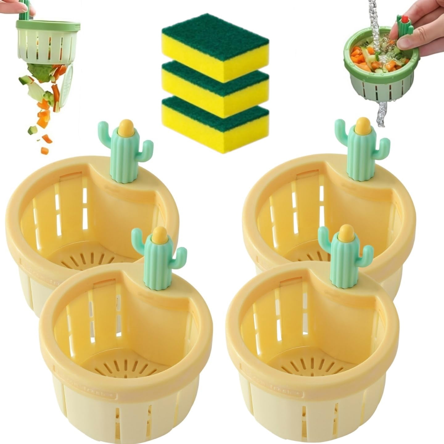 Cactus Sink Strainer Basket, Cactus Kitchen Sink Drain Strainer, Press Automatic Dumping Basket, Kitchen Sink Waste Collector Filter