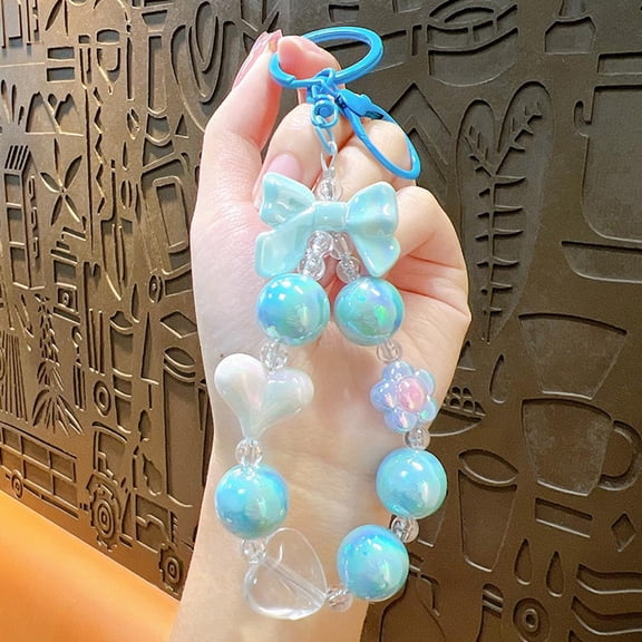 Creative Candy Color Plated Beaded Keychain Bow Love Small Keychain Bag Pen