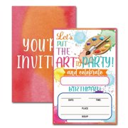 Creative Canvas Celebration Invitations - Vibrant Paint Splatter Design for Art-Themed Birthday Parties, Includes Envelopes, Pack of 20 for Unforgettable Moments